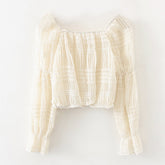 Women's chiffon French square neck and short waist puffed sleeves and sparkle long sleeves blouse Sai Feel
